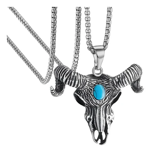 Collar Vikingo en Acero Color Plata para hombre dije goat carnero
