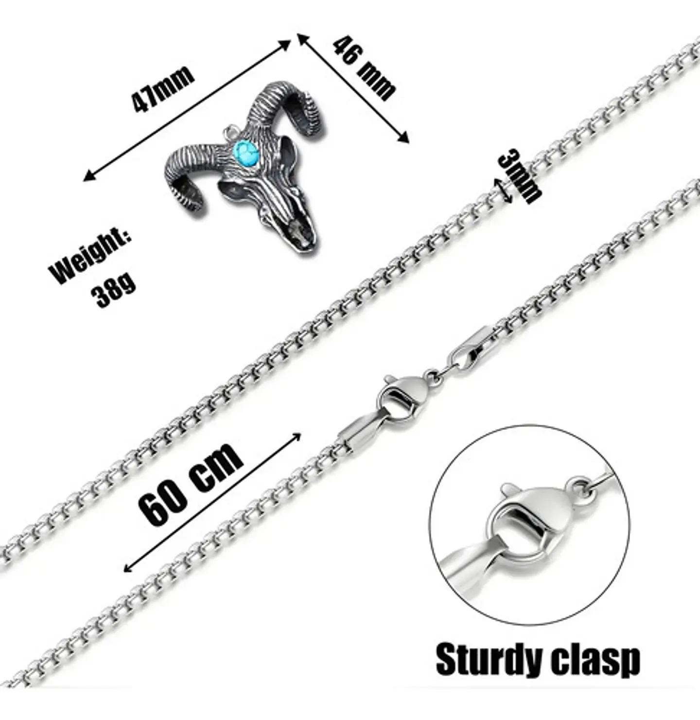 Collar Vikingo en Acero Color Plata para hombre dije goat carnero 2