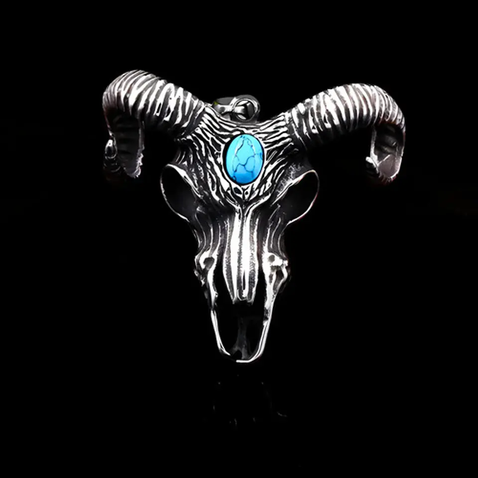 Collar Vikingo en Acero Color Plata para hombre dije goat carnero 5