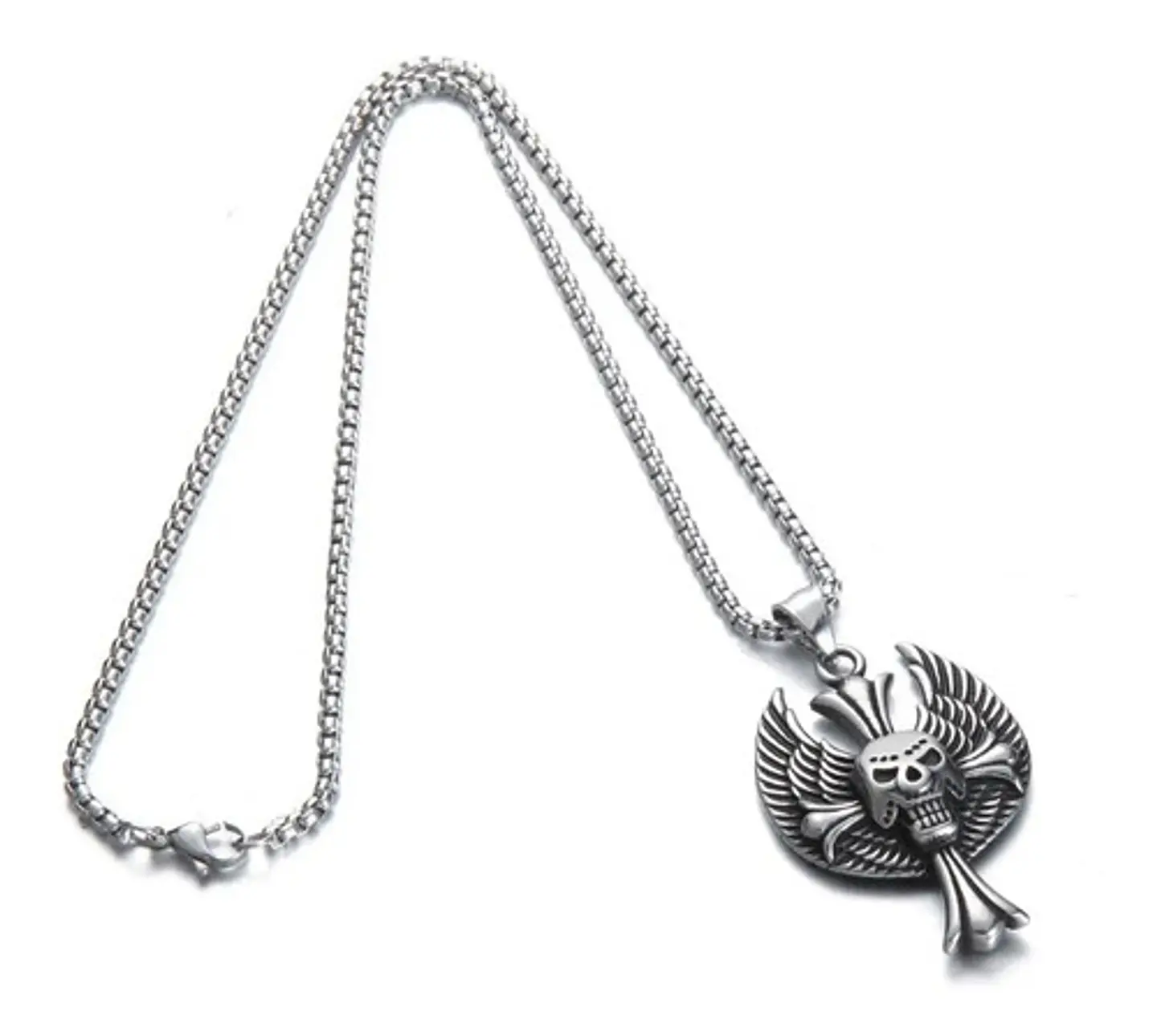 Collar Acero Inoxidable Color Plata Craneo Biker Para Hombre 4