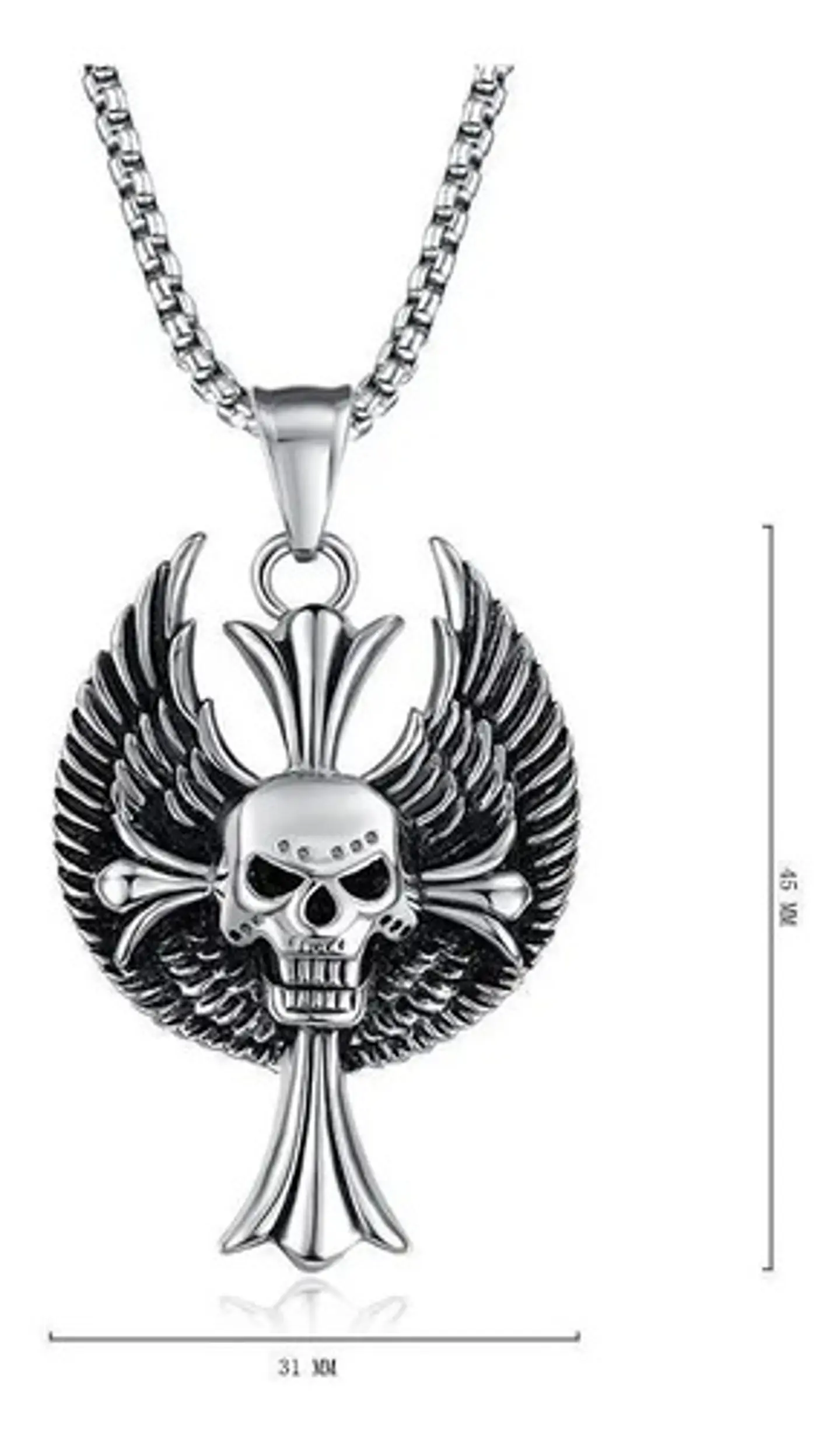 Collar Acero Inoxidable Color Plata Craneo Biker Para Hombre 5