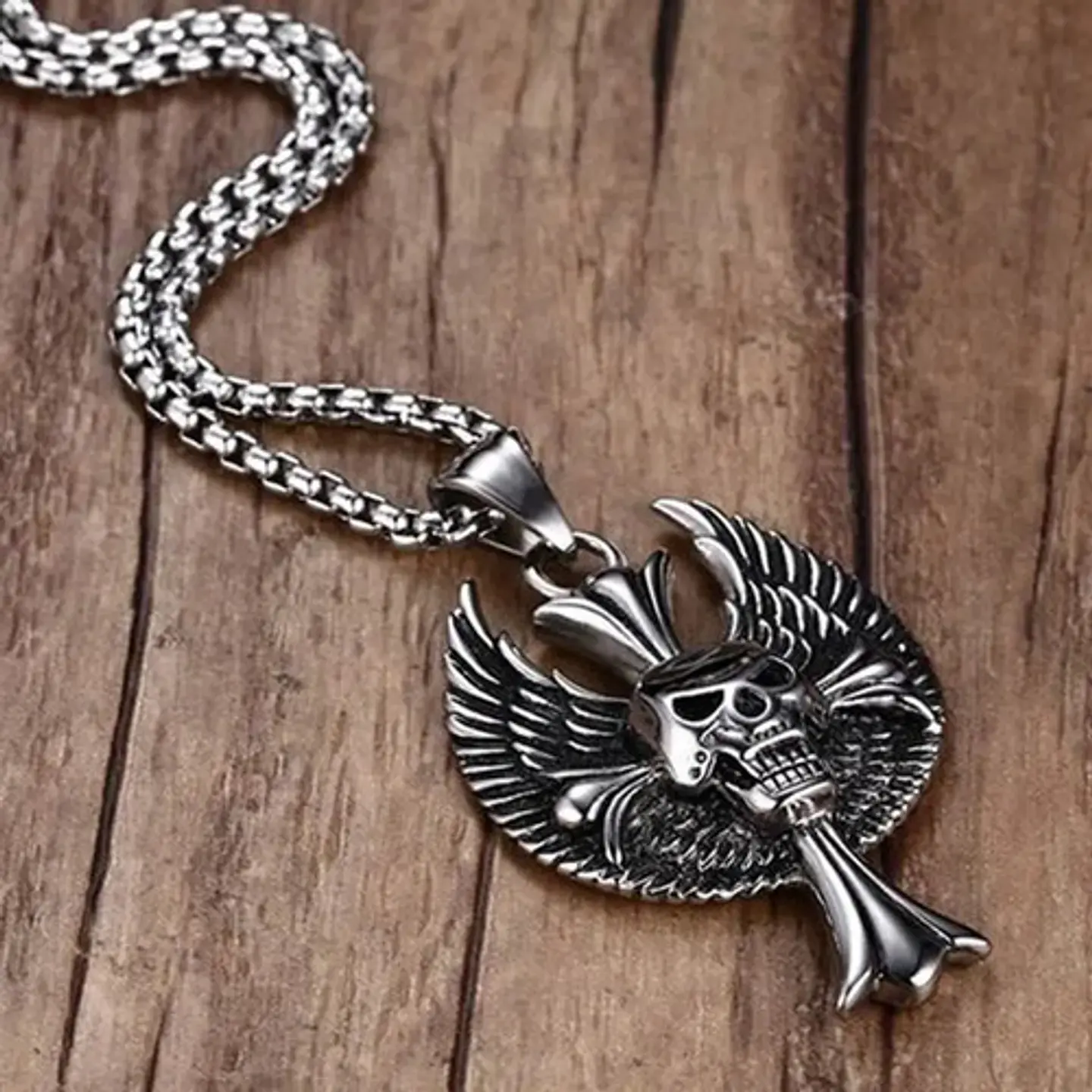 Collar Acero Inoxidable Color Plata Craneo Biker Para Hombre 6