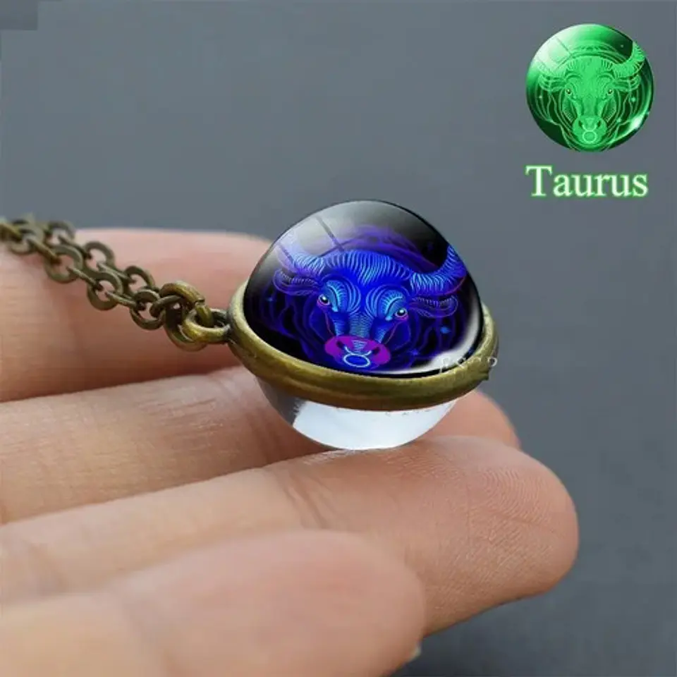 Collar para Hombre Y Mujer Dije Esfera Cristal Signos Zodiacales 2