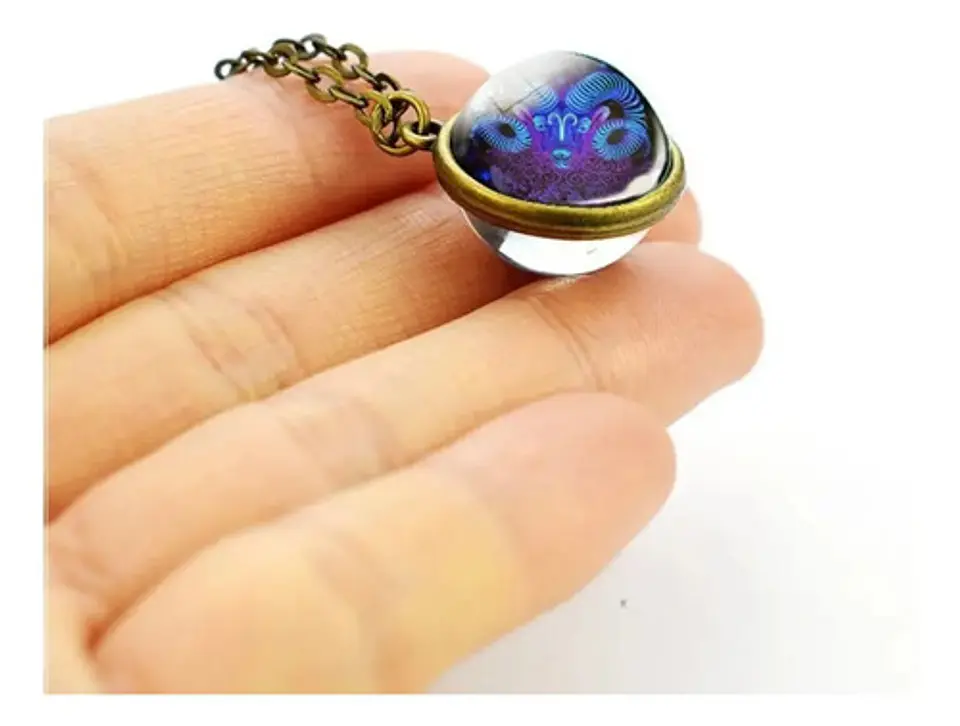 Collar para Hombre Y Mujer Dije Esfera Cristal Signos Zodiacales 9
