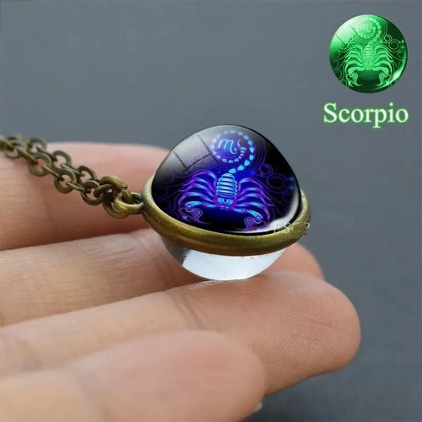 Collar para Hombre Y Mujer Dije Esfera Cristal Signos Zodiacales 14