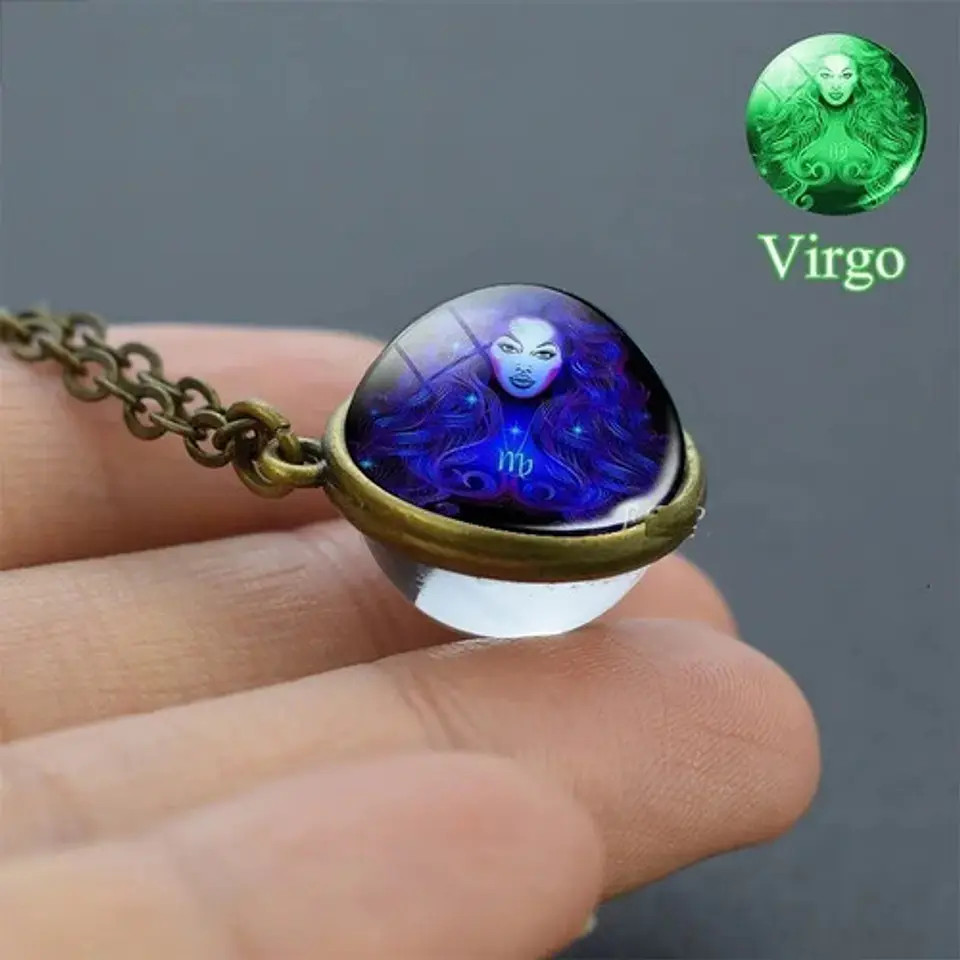 Collar para Hombre Y Mujer Dije Esfera Cristal Signos Zodiacales 30