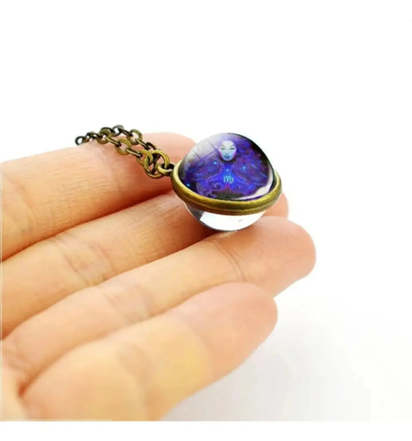 Collar para Hombre Y Mujer Dije Esfera Cristal Signos Zodiacales 31