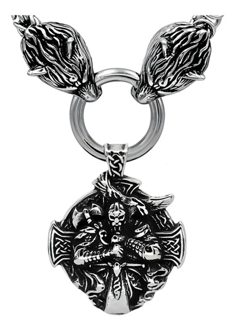 Collar Acero Inoxidable Color Plata Vikingo Lobo Odin Hombre
