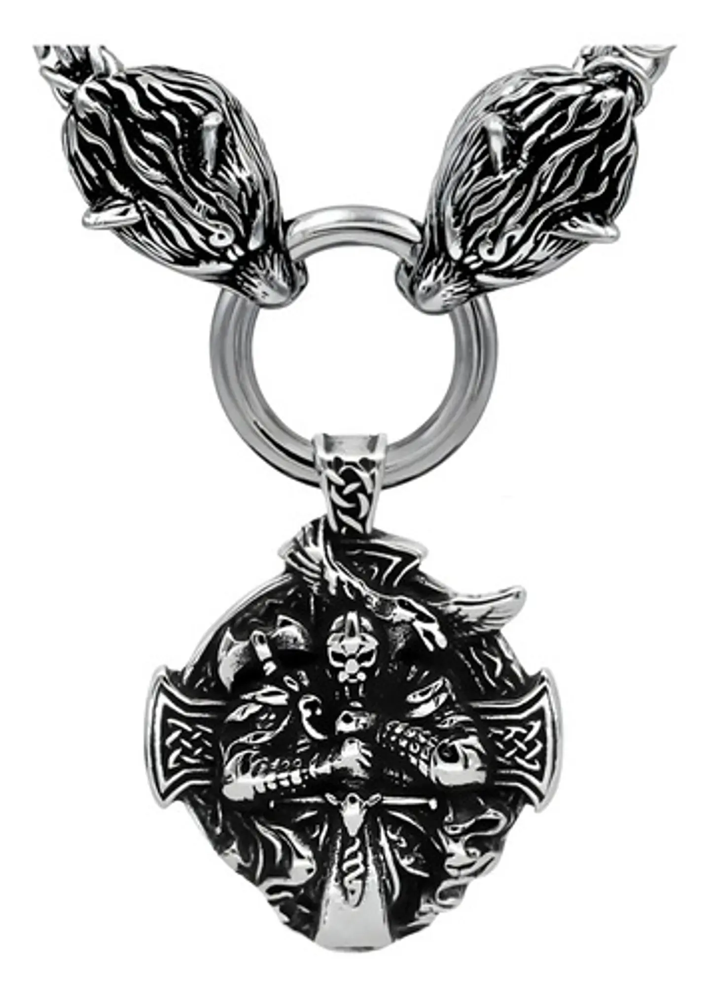 Collar Acero Inoxidable Color Plata Vikingo Lobo Odin Hombre 1