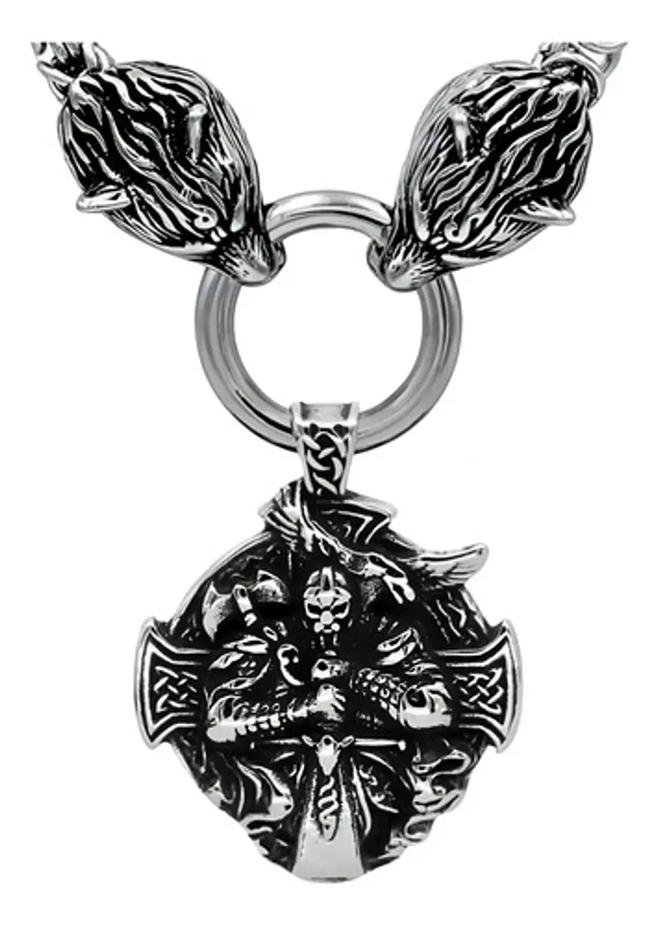 Collar Acero Inoxidable Color Plata Vikingo Lobo Odin Hombre 1