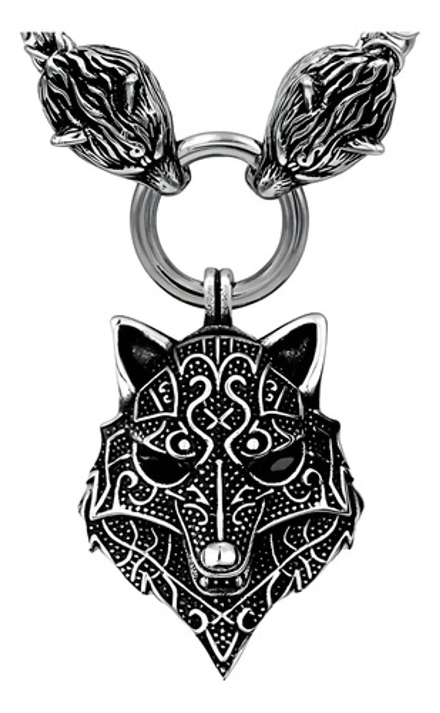 Collar Acero Inoxidable Color Plata Vikingo Lobo Odin Hombre 6