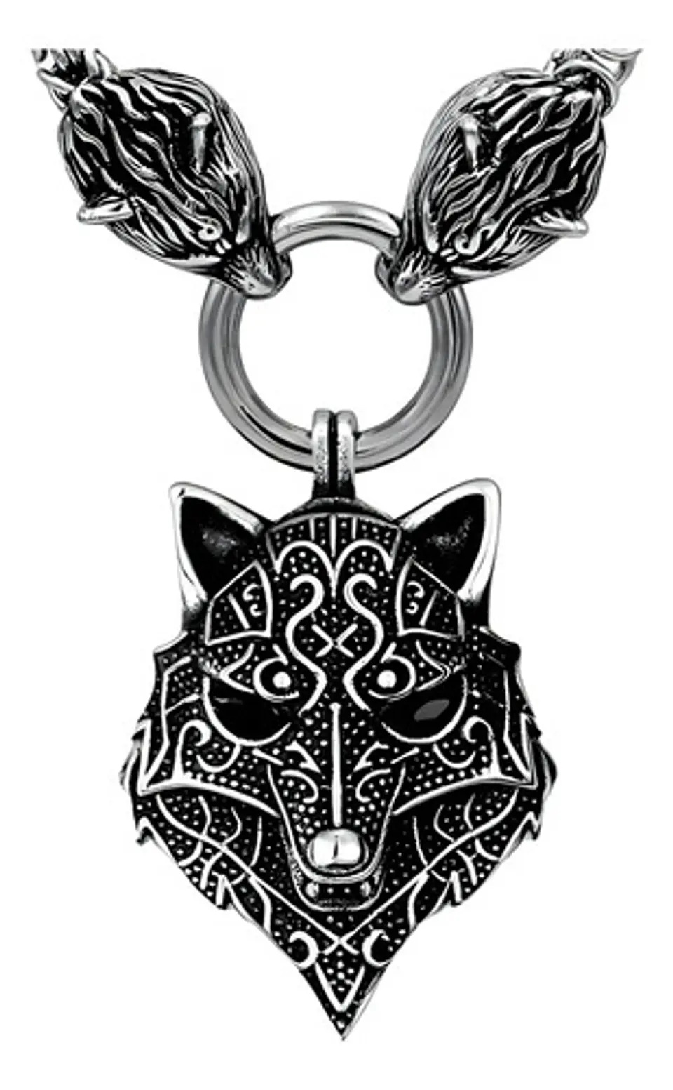 Collar Acero Inoxidable Color Plata Vikingo Lobo Odin Hombre 6