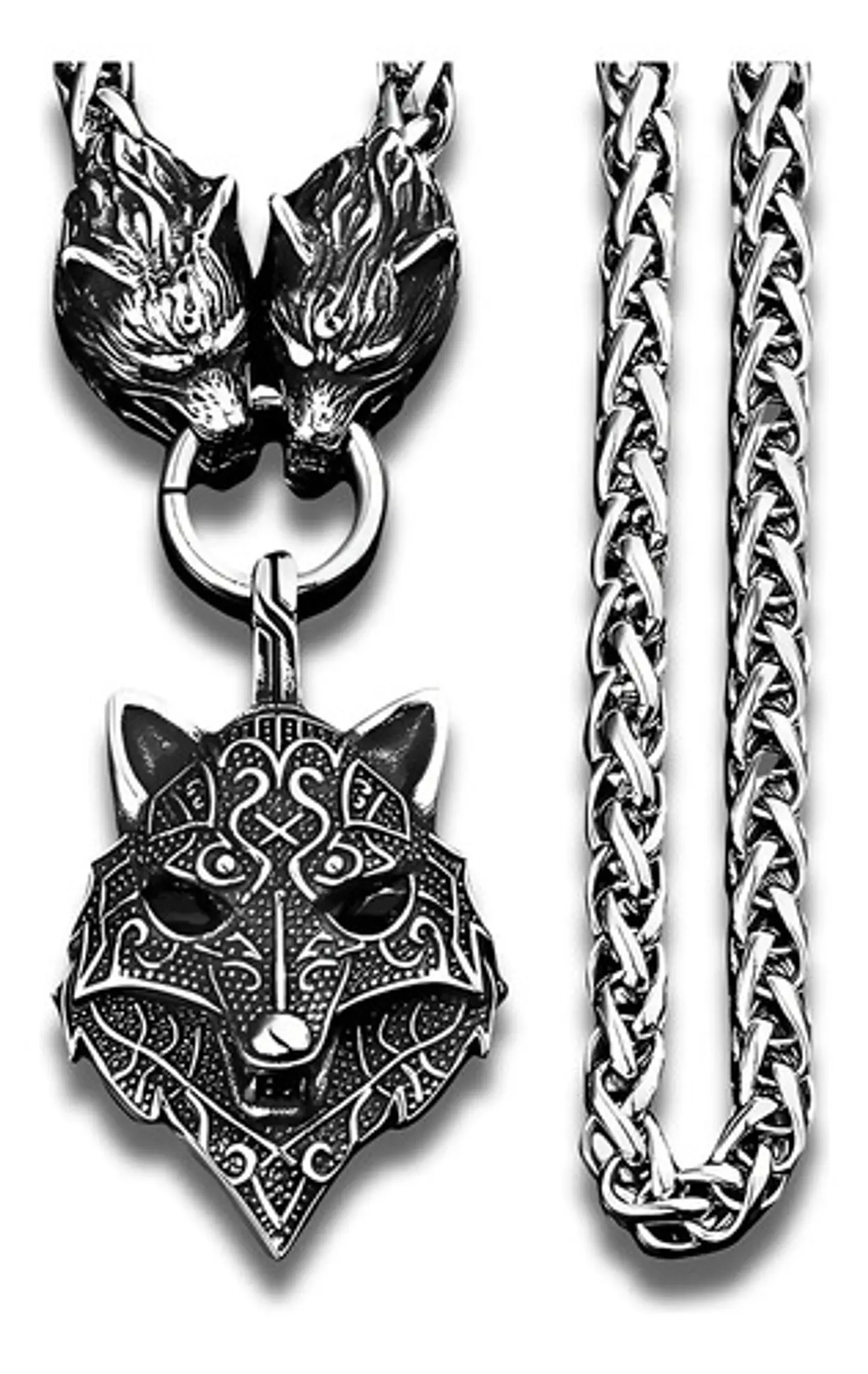Collar Acero Inoxidable Color Plata Vikingo Lobo Odin Hombre 7