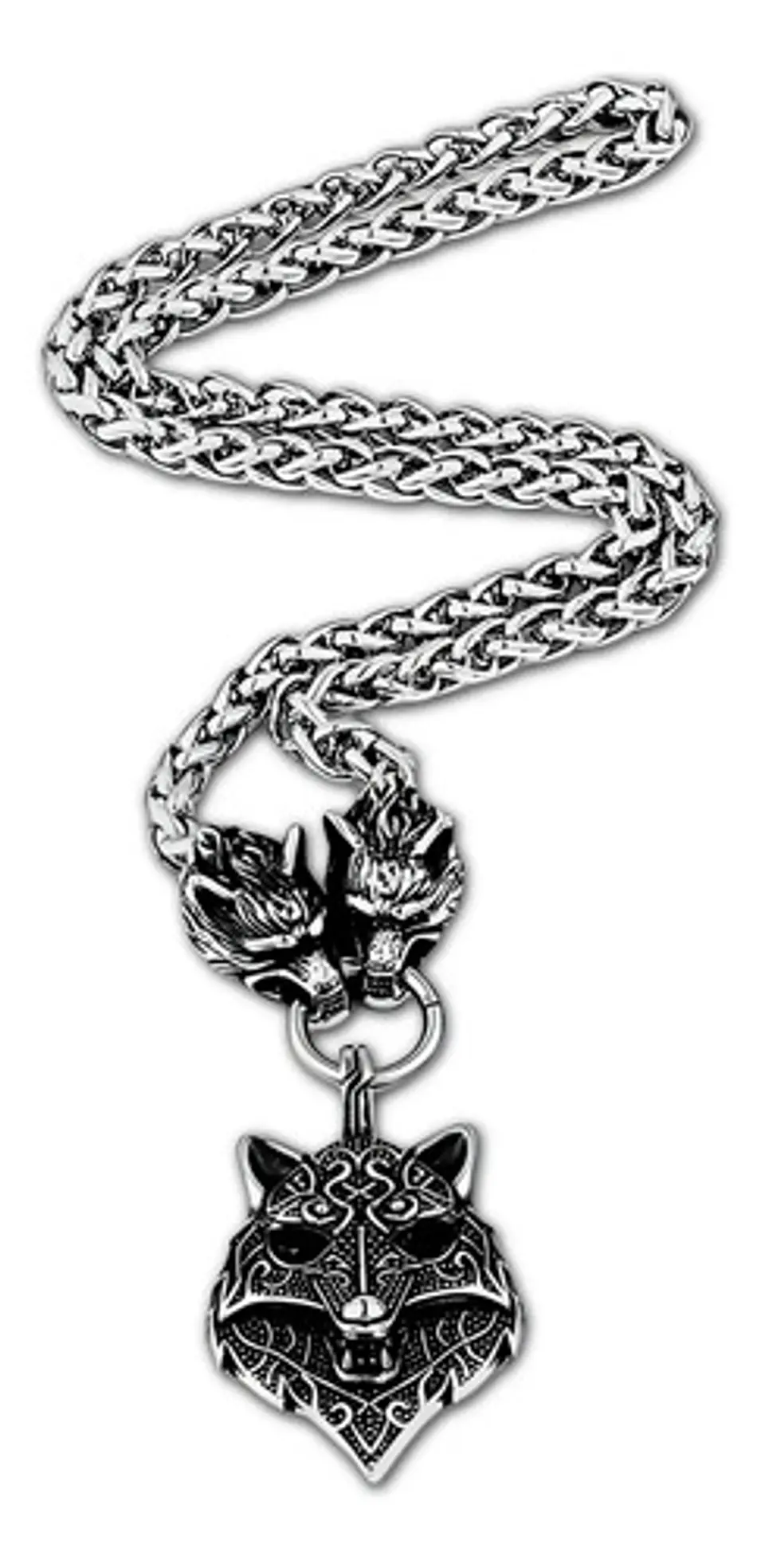 Collar Acero Inoxidable Color Plata Vikingo Lobo Odin Hombre 8