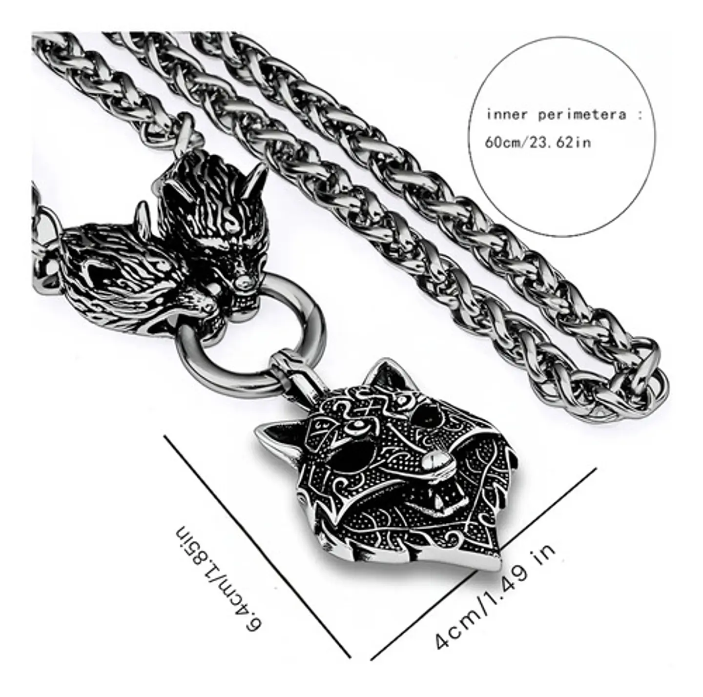 Collar Acero Inoxidable Color Plata Vikingo Lobo Odin Hombre 9