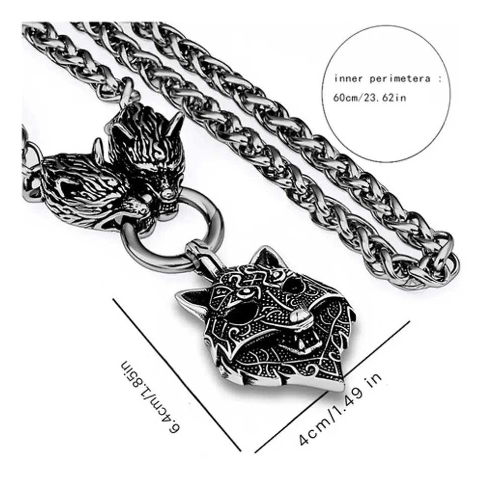 Collar Acero Inoxidable Color Plata Vikingo Lobo Odin Hombre 9