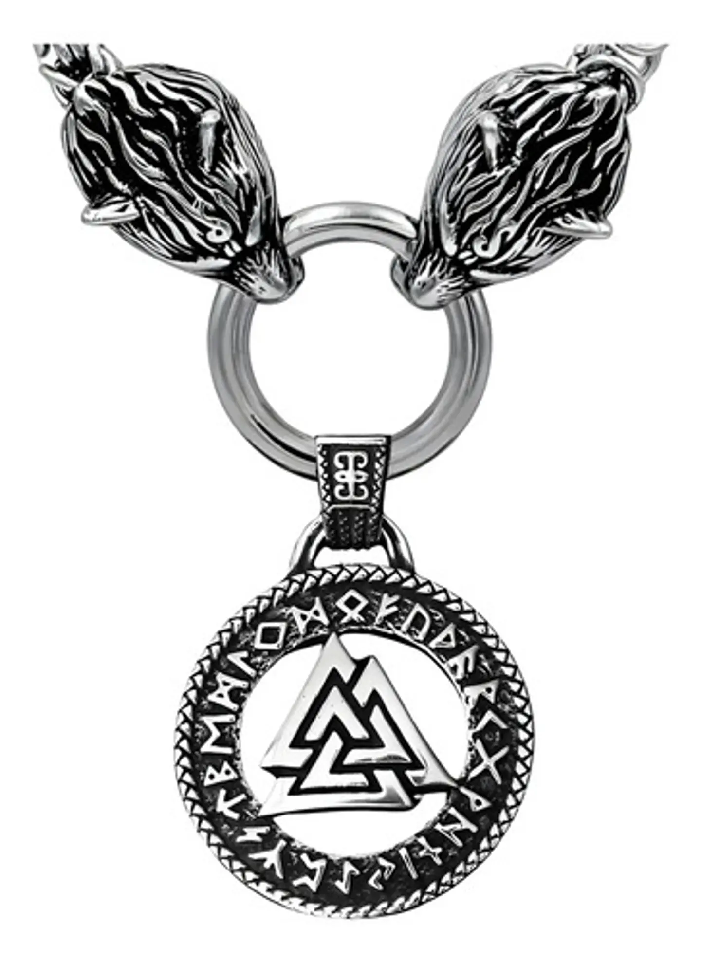 Collar Acero Inoxidable Color Plata Vikingo Lobo Odin Hombre 14