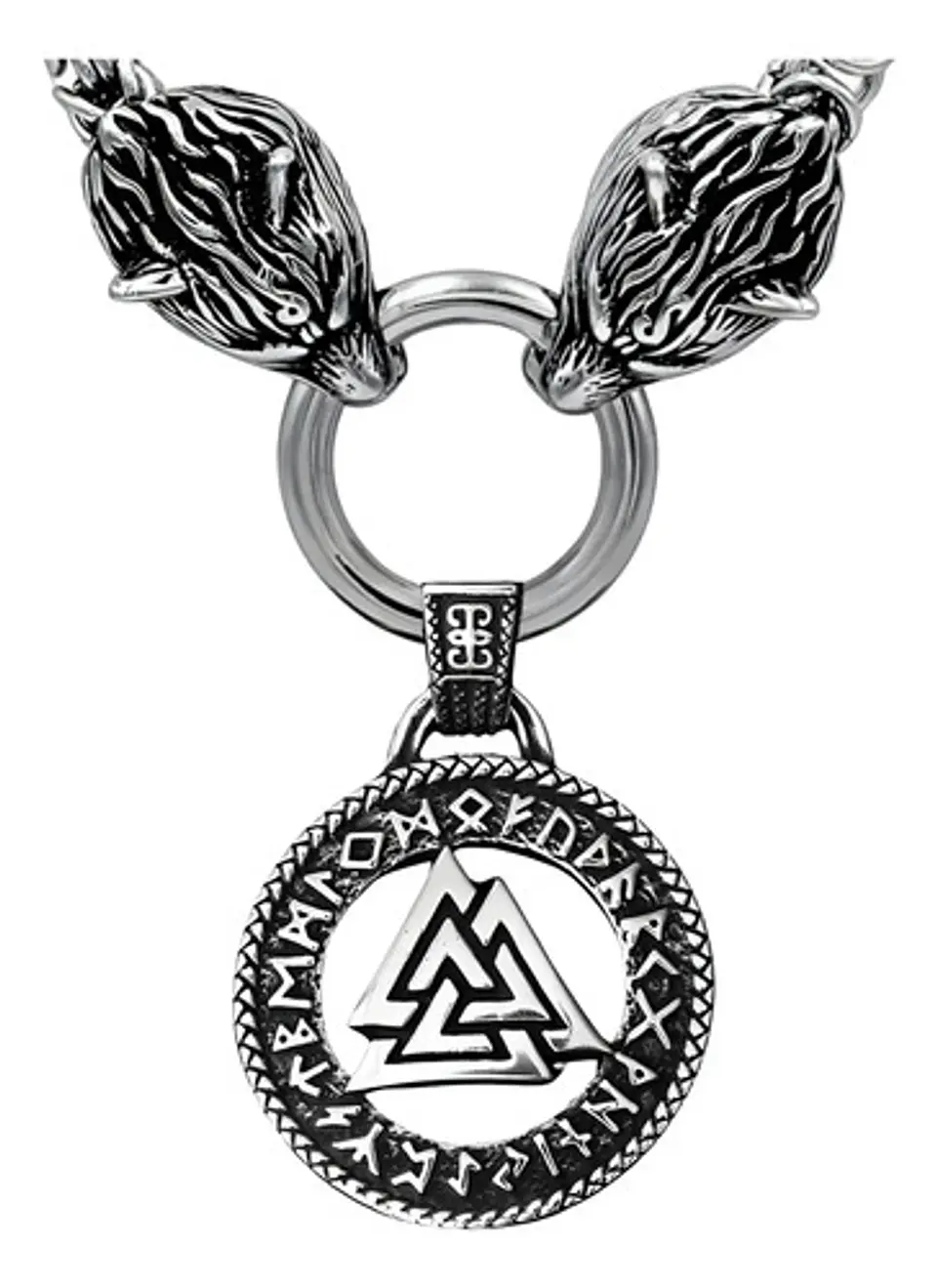 Collar Acero Inoxidable Color Plata Vikingo Lobo Odin Hombre 14