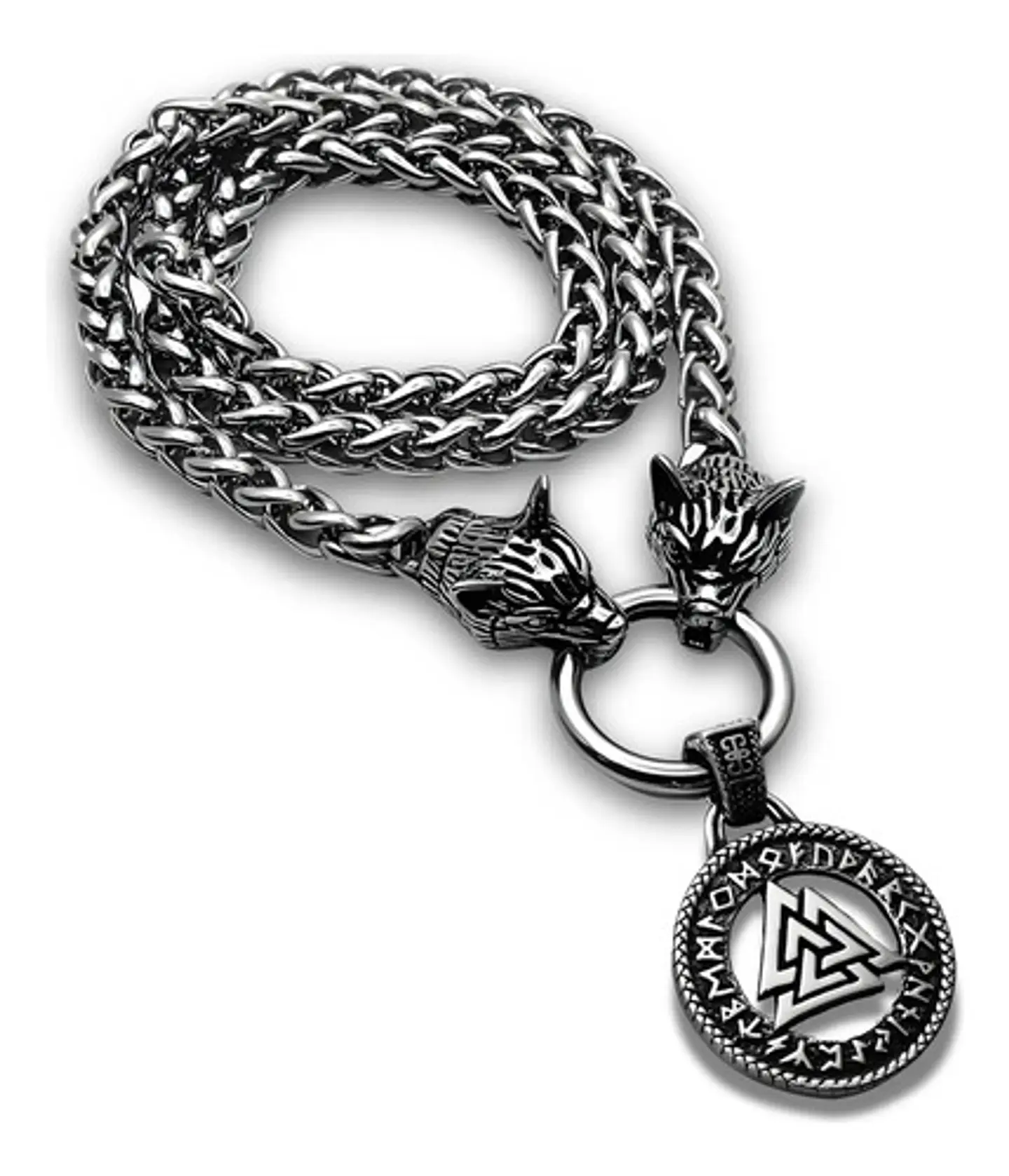 Collar Acero Inoxidable Color Plata Vikingo Lobo Odin Hombre 15