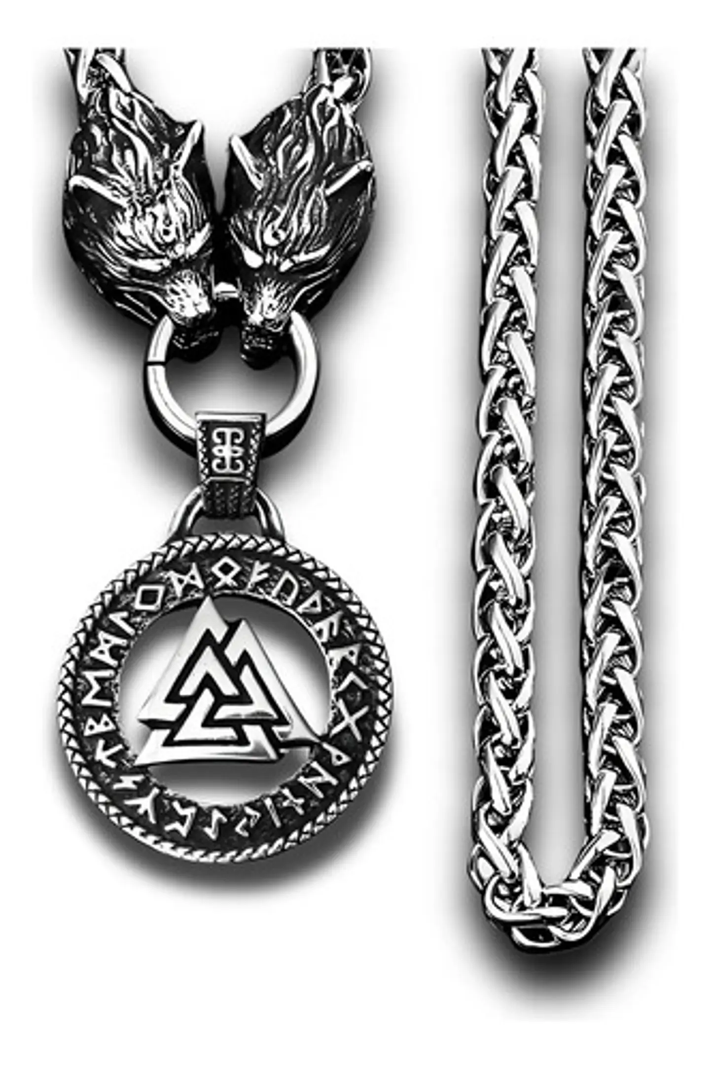 Collar Acero Inoxidable Color Plata Vikingo Lobo Odin Hombre 16