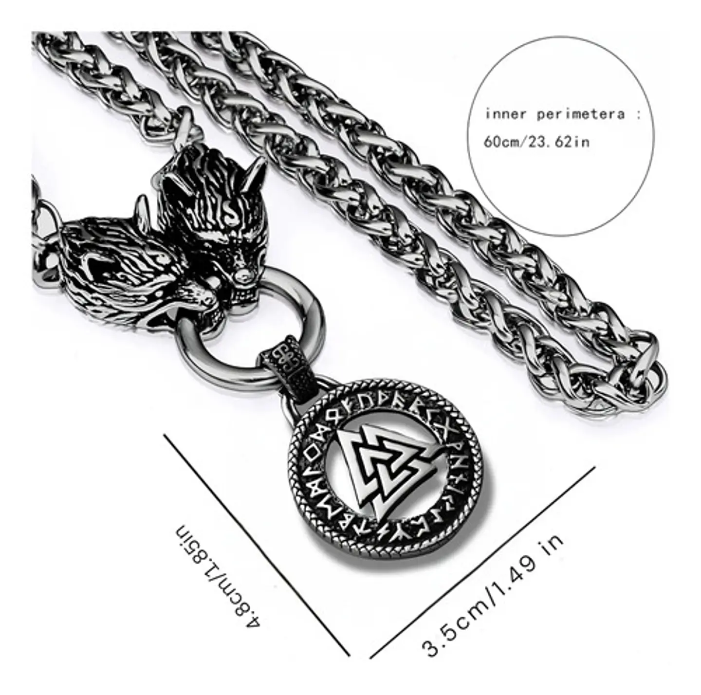 Collar Acero Inoxidable Color Plata Vikingo Lobo Odin Hombre 17