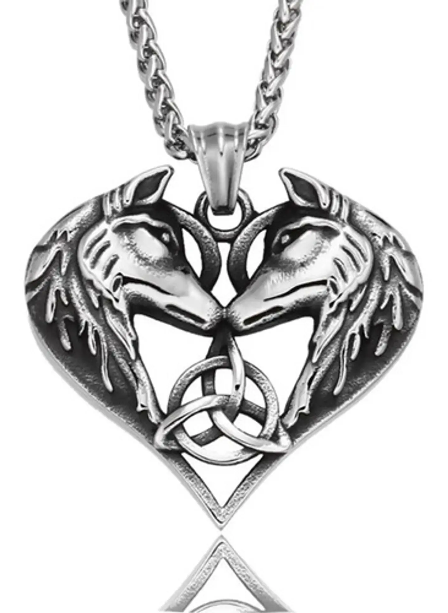 Collar Vikingo en acero para Hombre y mujer dije corazón triqueta Lobos 1