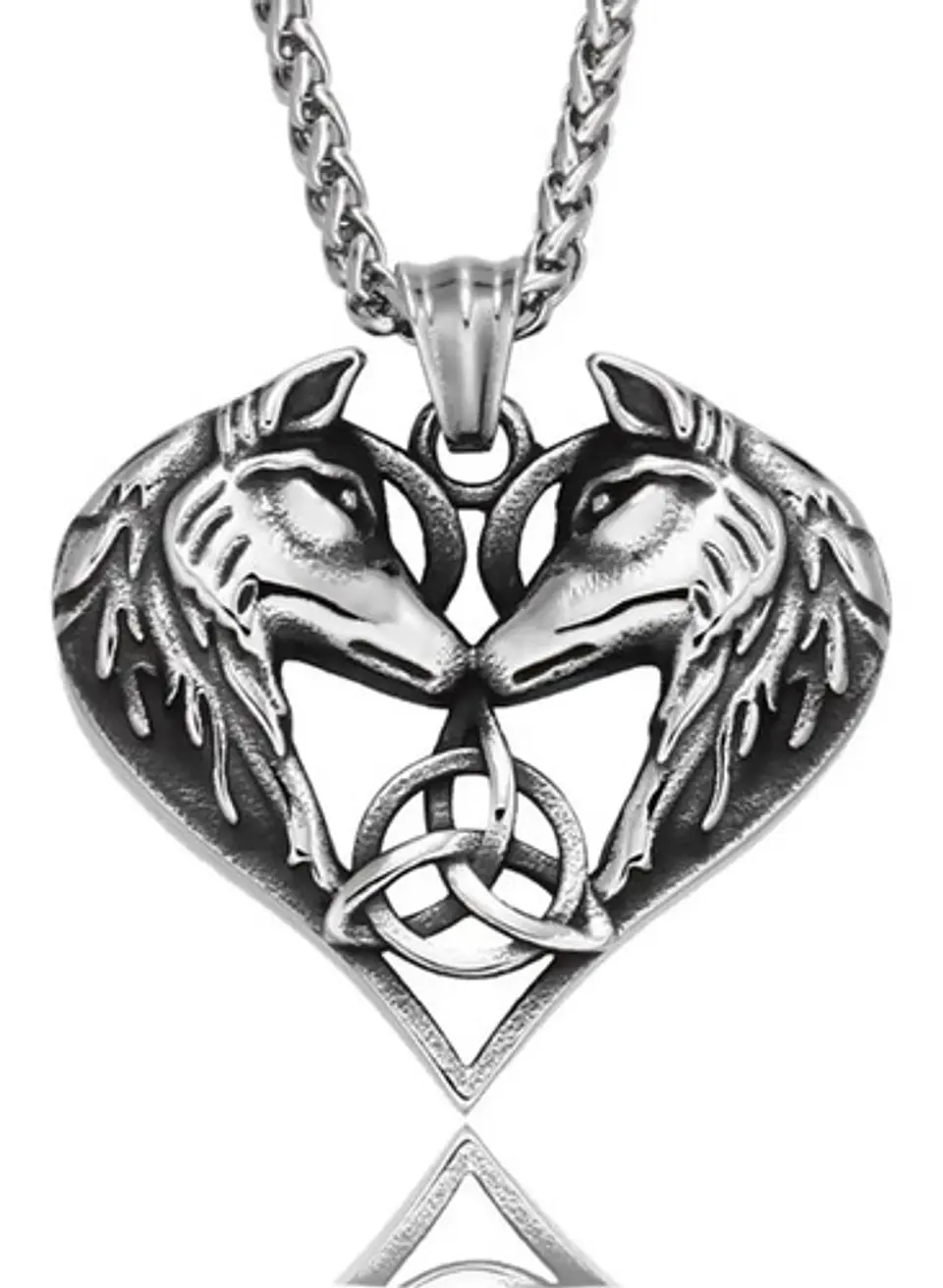 Collar Vikingo en acero para Hombre y mujer dije corazón triqueta Lobos 1