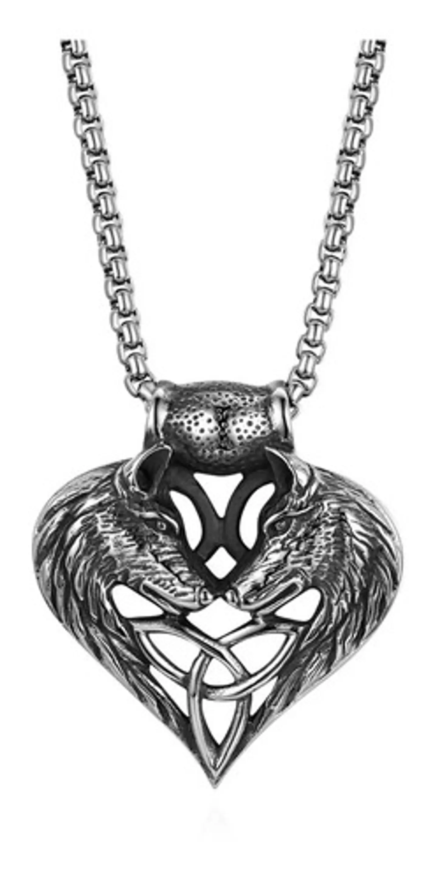 Collar Vikingo en acero para Hombre y mujer dije corazón triqueta Lobos 8