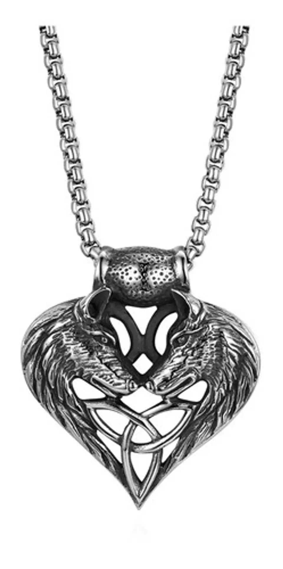 Collar Vikingo en acero para Hombre y mujer dije corazón triqueta Lobos 8