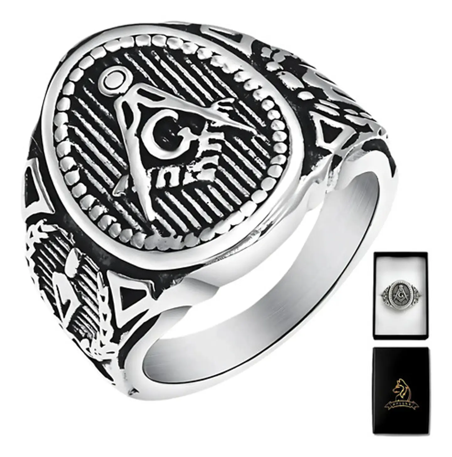 Anillo Masón en Acero para hombre sello escuadra Masonería 1