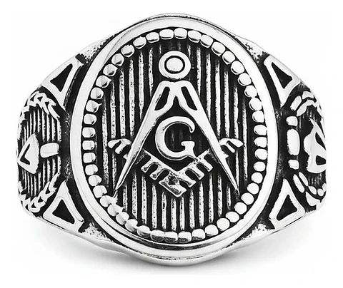 Anillo Masón en Acero para hombre sello escuadra Masonería