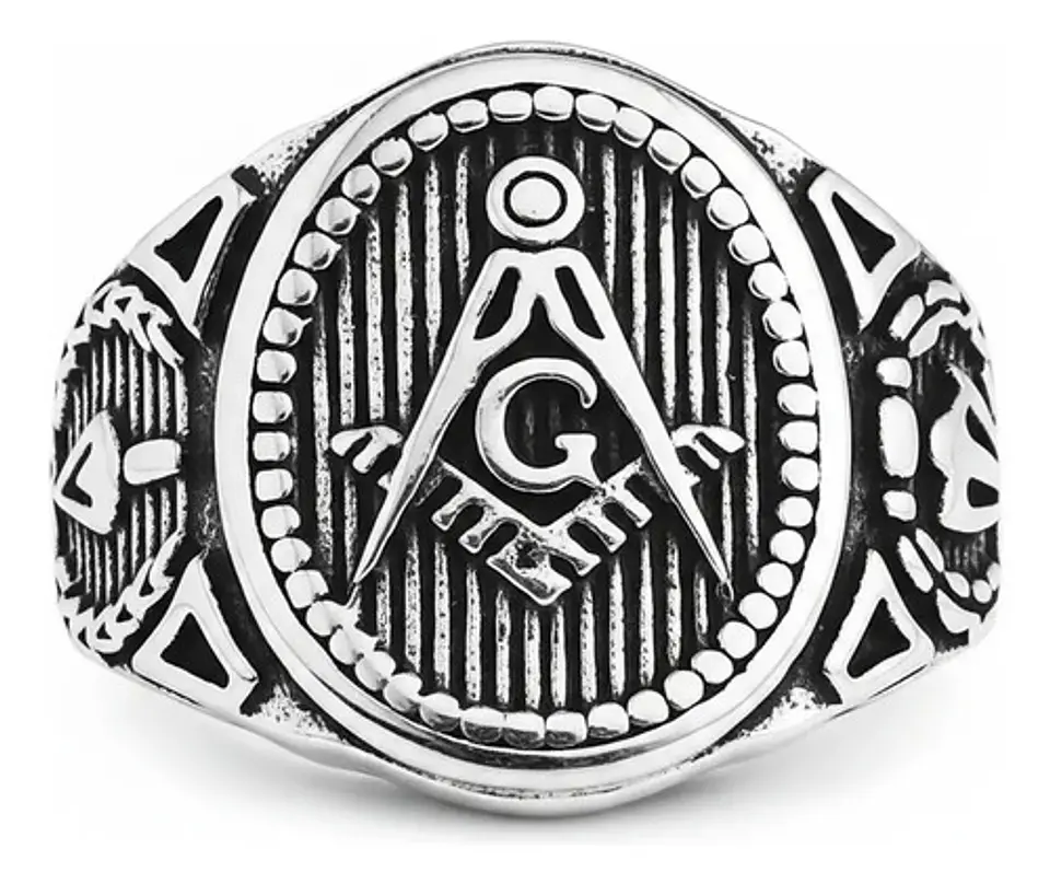 Anillo Masón en Acero para hombre sello escuadra Masonería 2