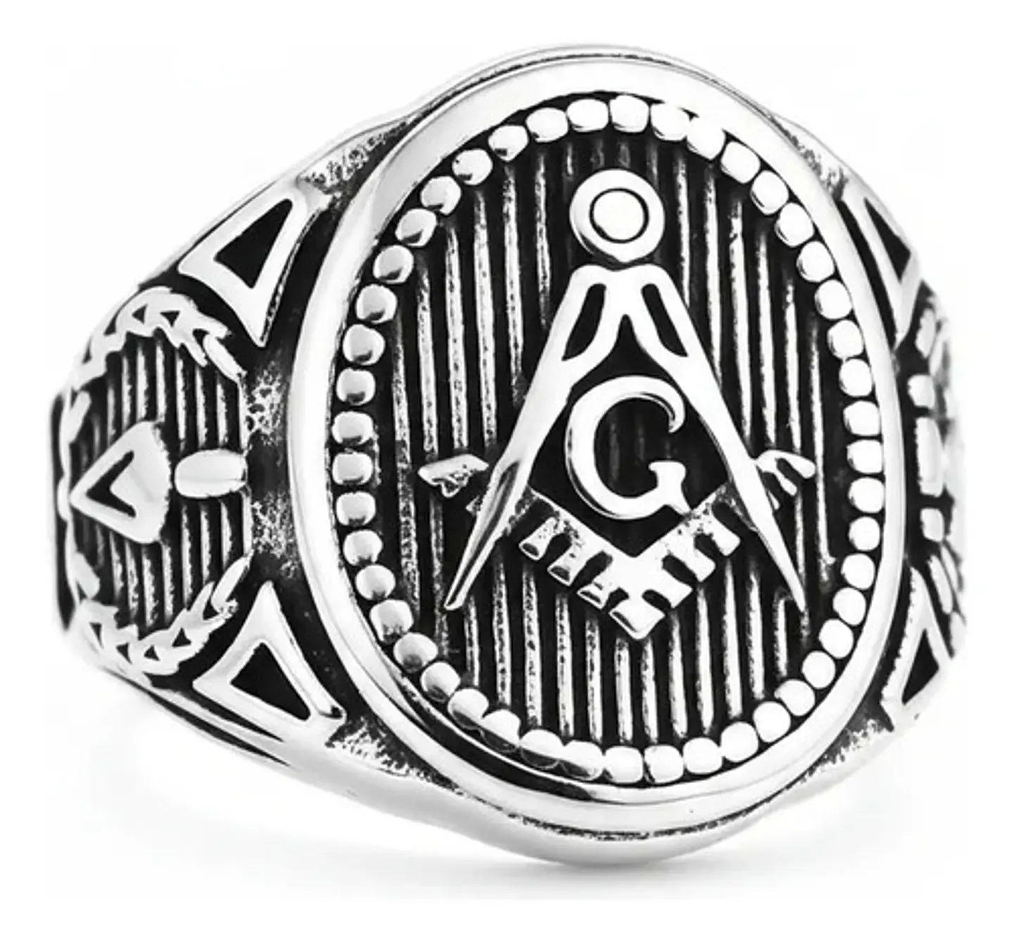 Anillo Masón en Acero para hombre sello escuadra Masonería 3