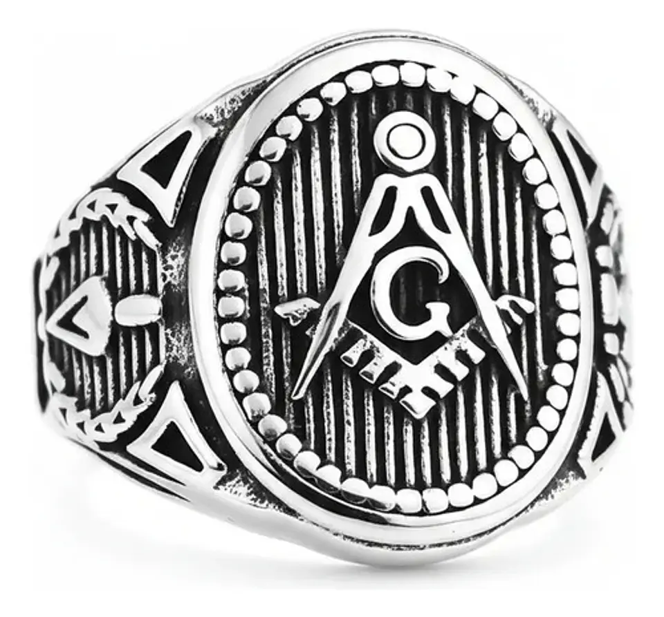 Anillo Masón en Acero para hombre sello escuadra Masonería 3