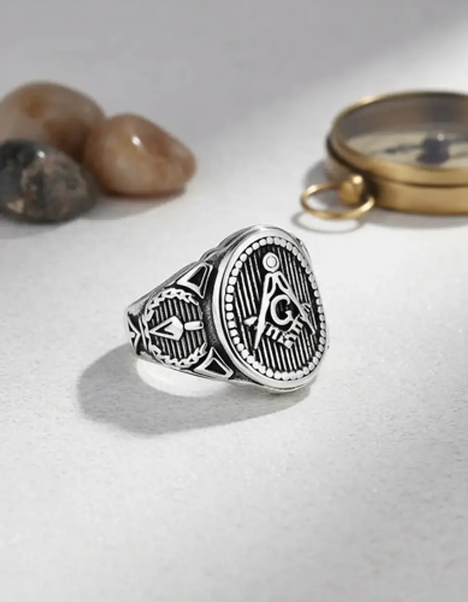 Anillo Masón en Acero para hombre sello escuadra Masonería 4