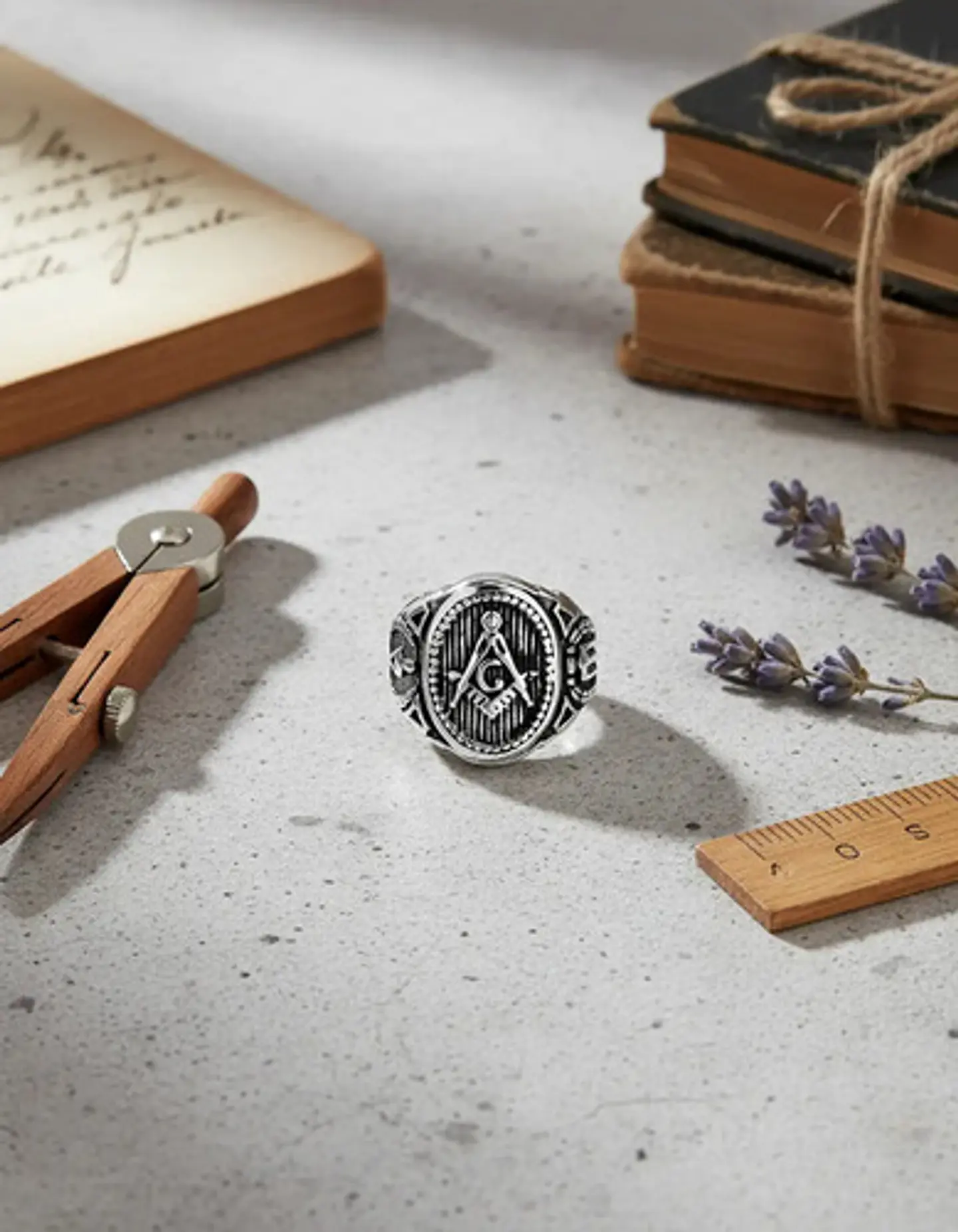 Anillo Masón en Acero para hombre sello escuadra Masonería 5