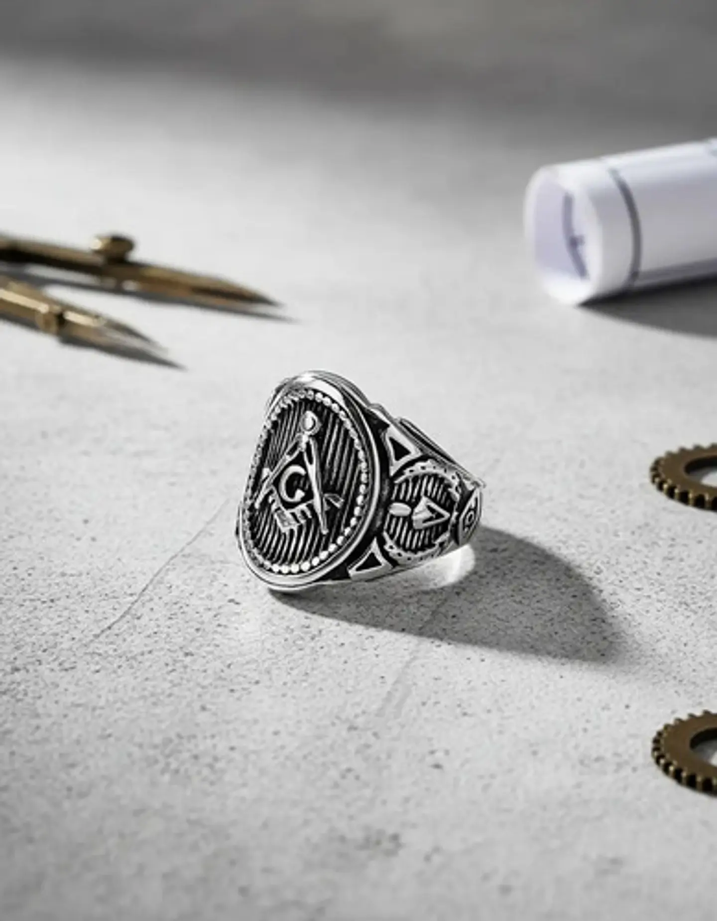 Anillo Masón en Acero para hombre sello escuadra Masonería 6