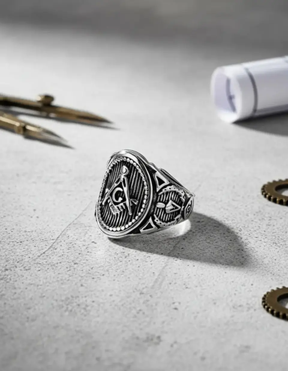 Anillo Masón en Acero para hombre sello escuadra Masonería 6