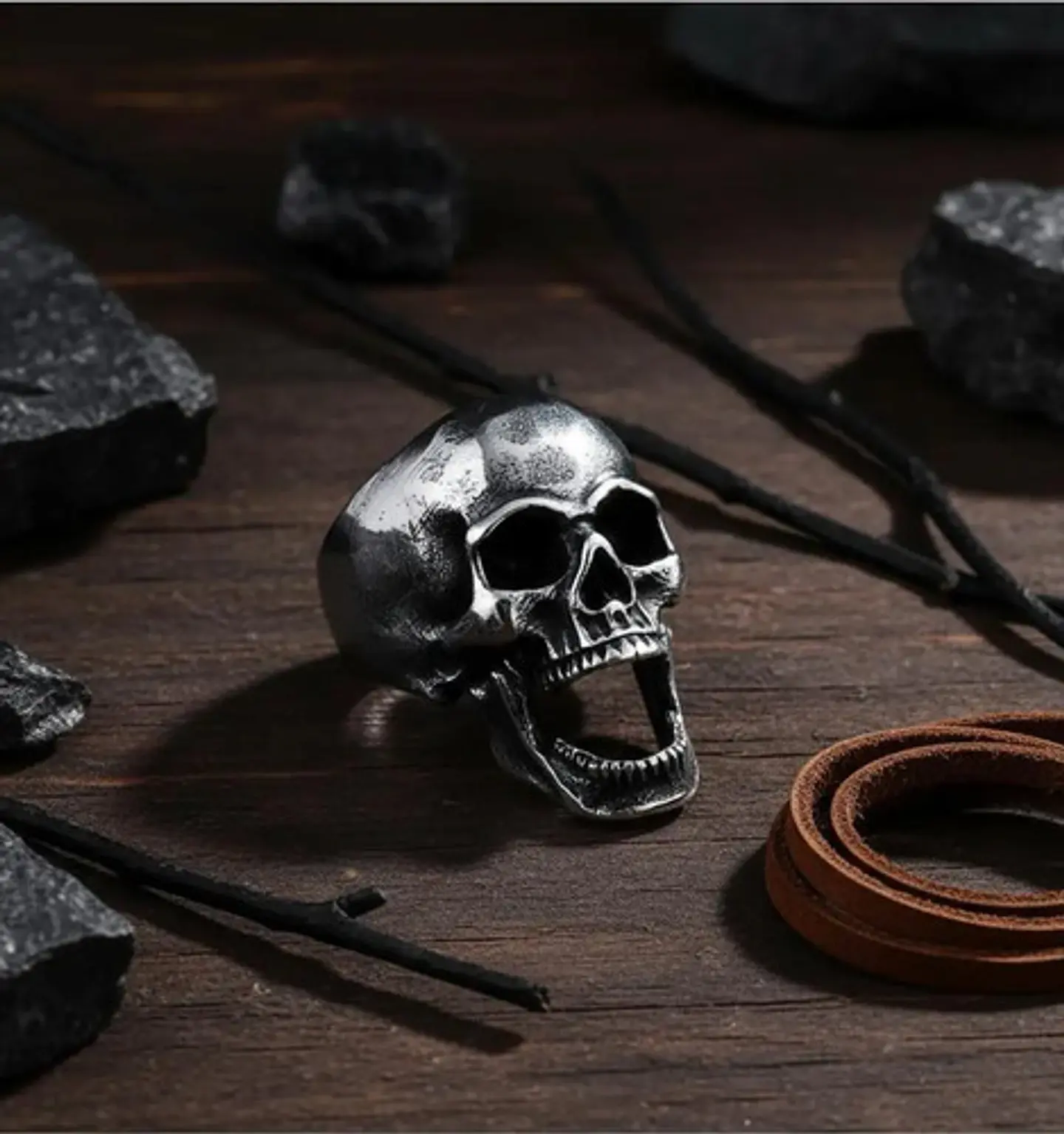 Anillo punk/biker para Hombre en Acero cabeza Calavera Craneo 4