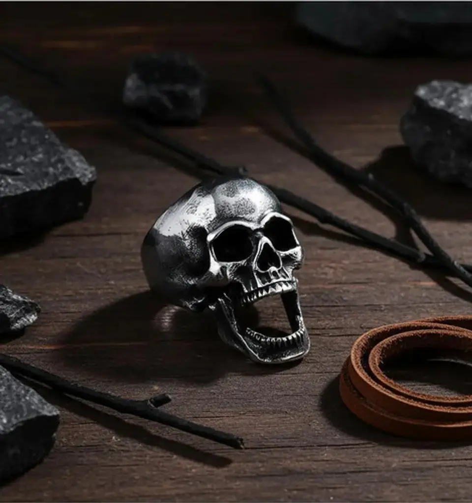 Anillo punk/biker para Hombre en Acero cabeza Calavera Craneo 4
