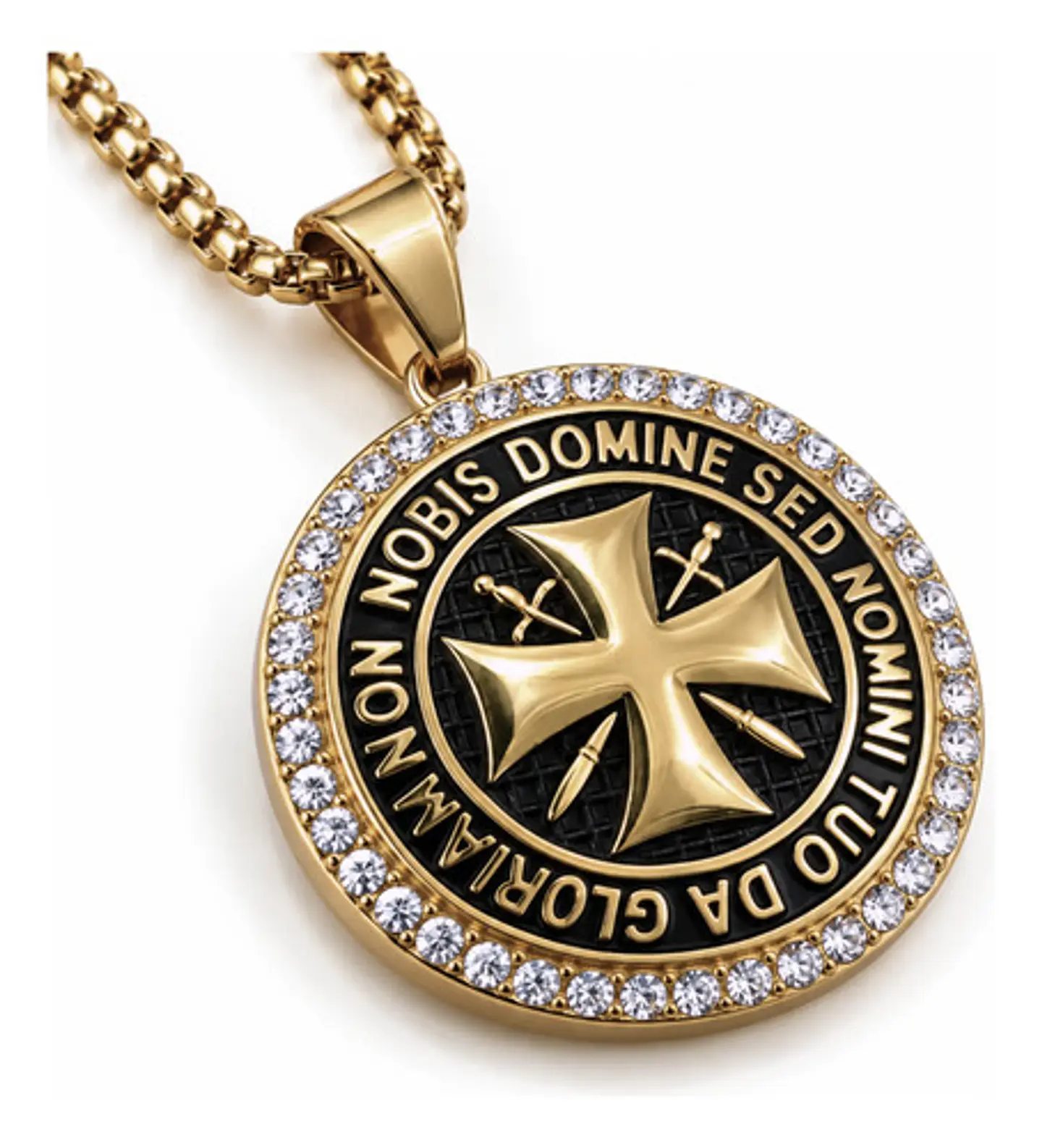 Collar En Acero Dorado Para Hombres Dije Templario Caballero 1