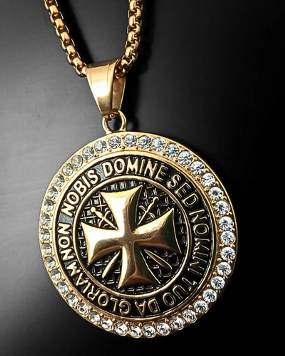Collar En Acero Dorado Para Hombres Dije Templario Caballero 4