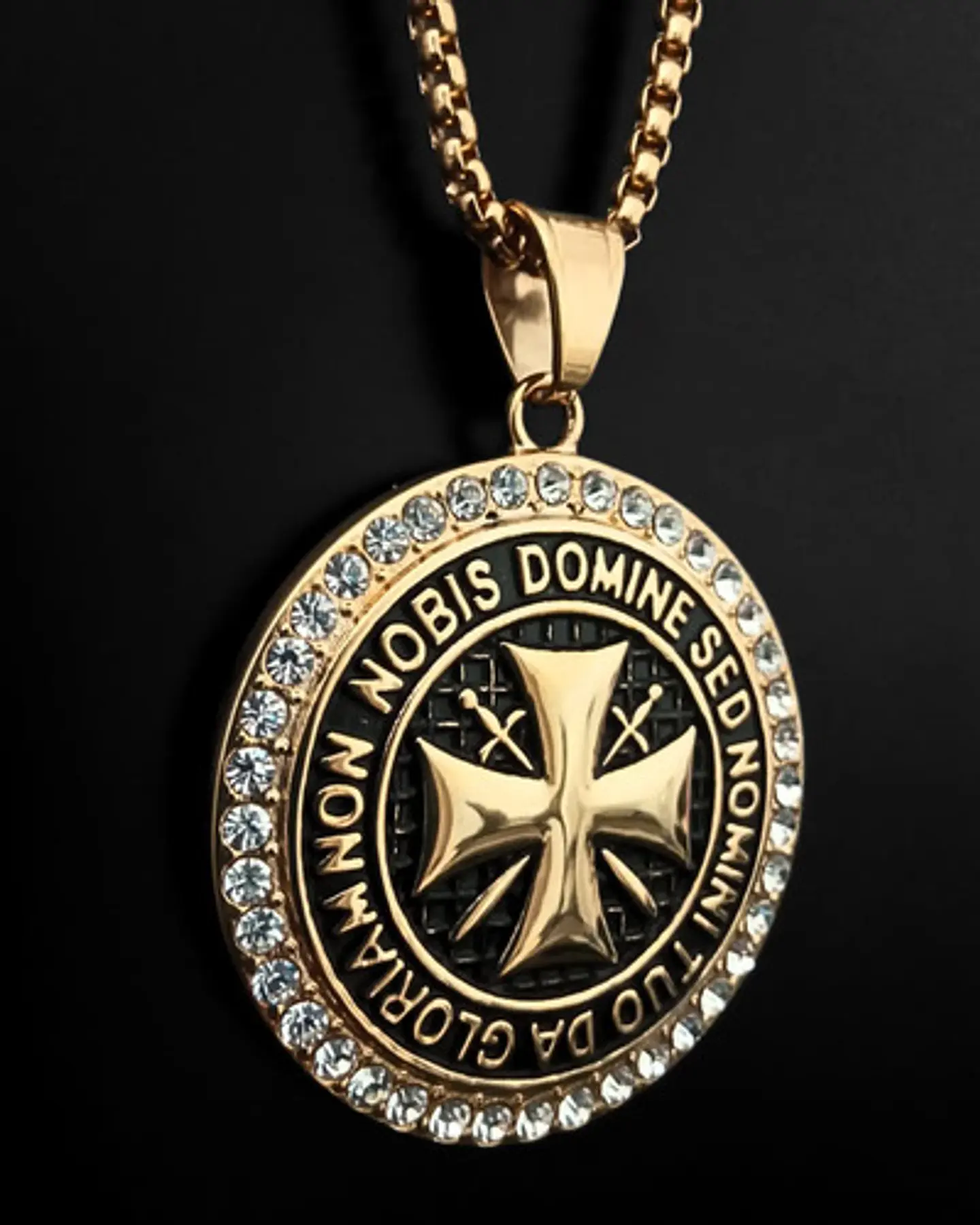 Collar En Acero Dorado Para Hombres Dije Templario Caballero 9