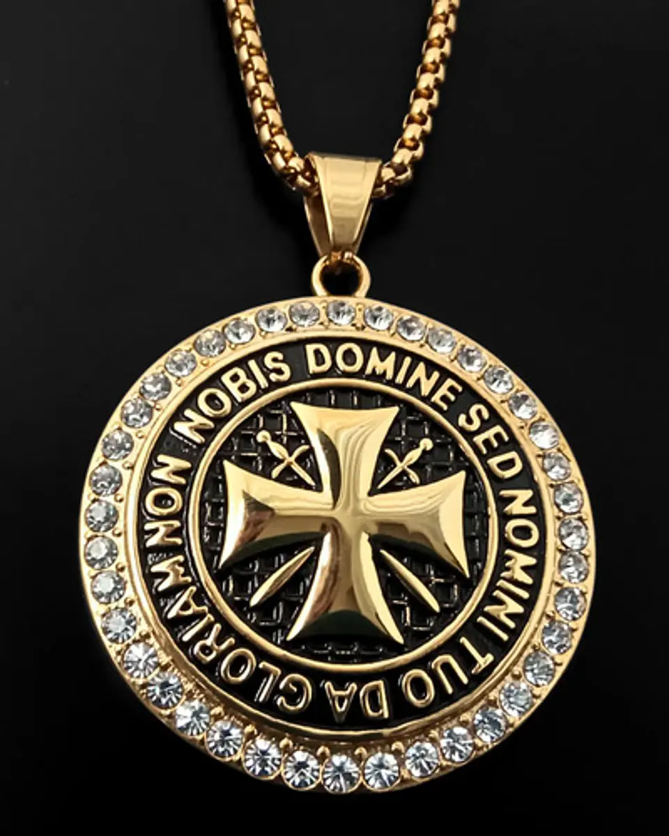 Collar En Acero Dorado Para Hombres Dije Templario Caballero 10