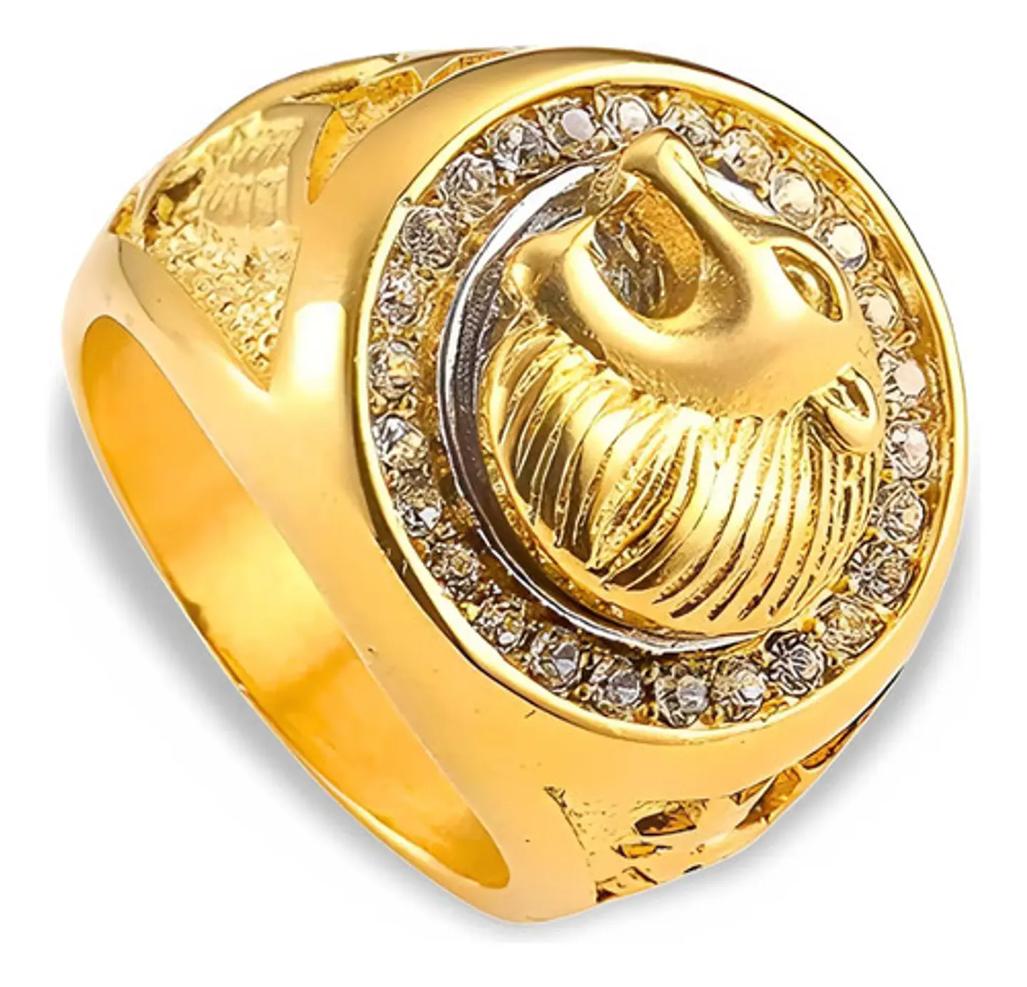 Anillo Hip Hop dorado en Acero Para Hombres con incrustaciones de piedras Cz León 4