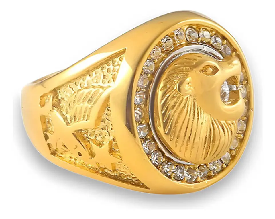 Anillo Hip Hop dorado en Acero Para Hombres con incrustaciones de piedras Cz León 5