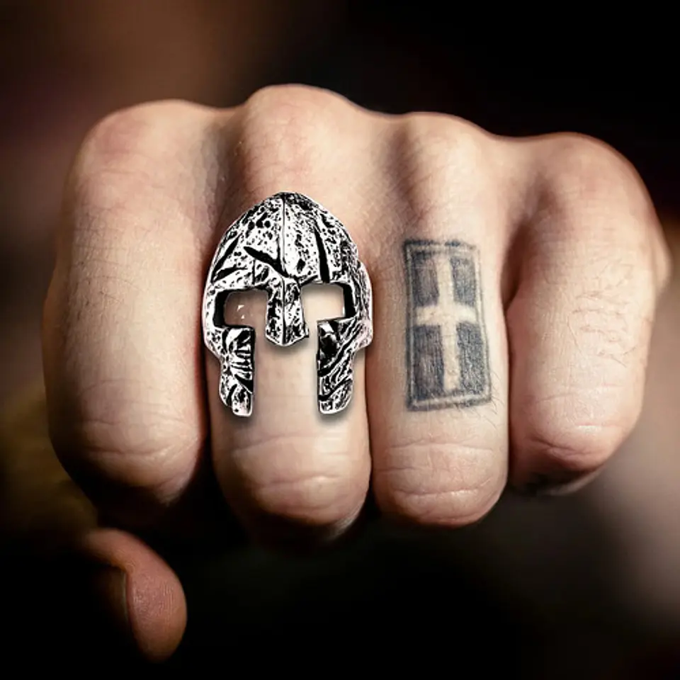 Anillo Acero Inoxidable Color Plata Gladiador Casco Hombre 6
