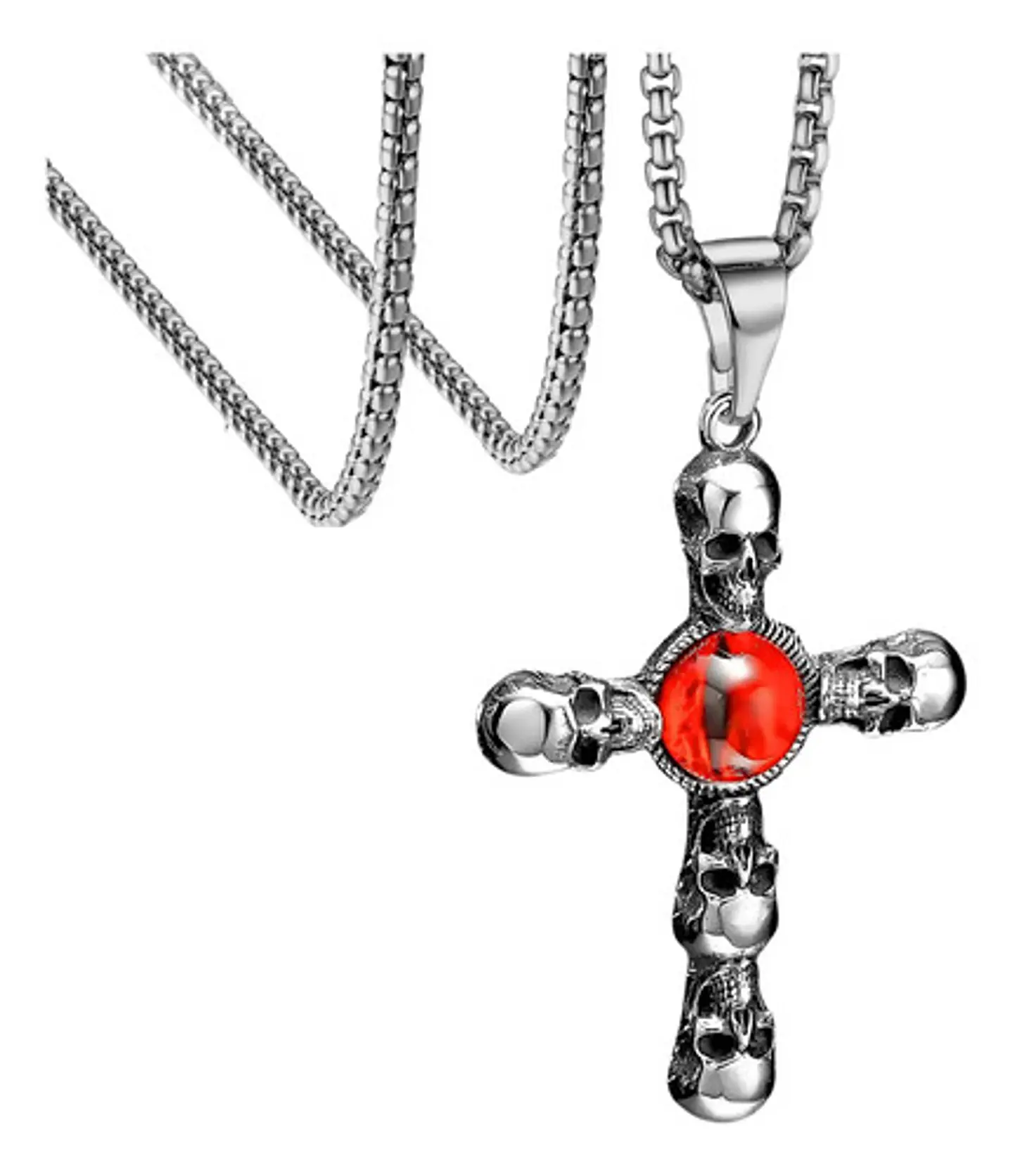 Collar Acero Inoxidable Color Plata Cruz Craneo Ojo Hombre 1