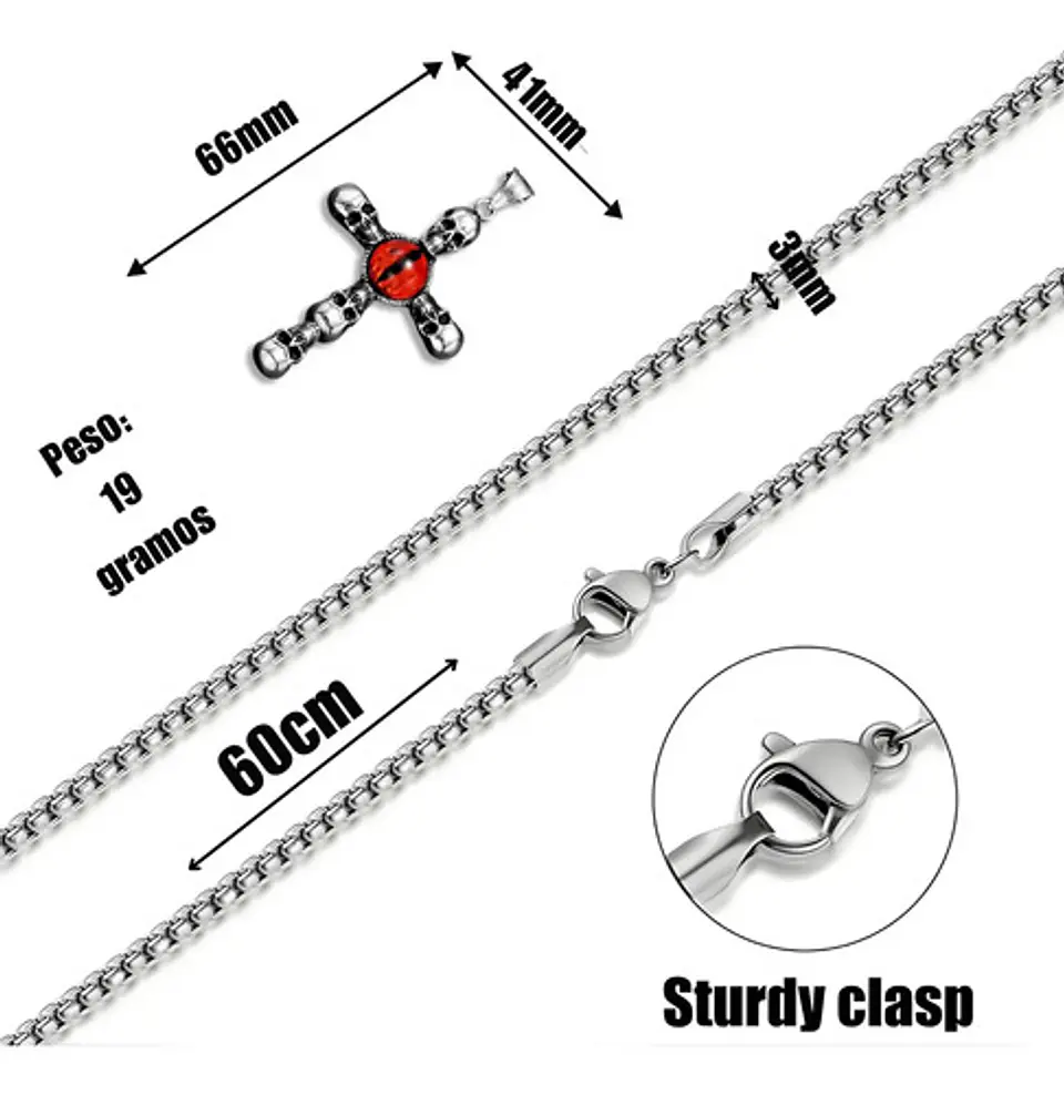 Collar Acero Inoxidable Color Plata Cruz Craneo Ojo Hombre 2