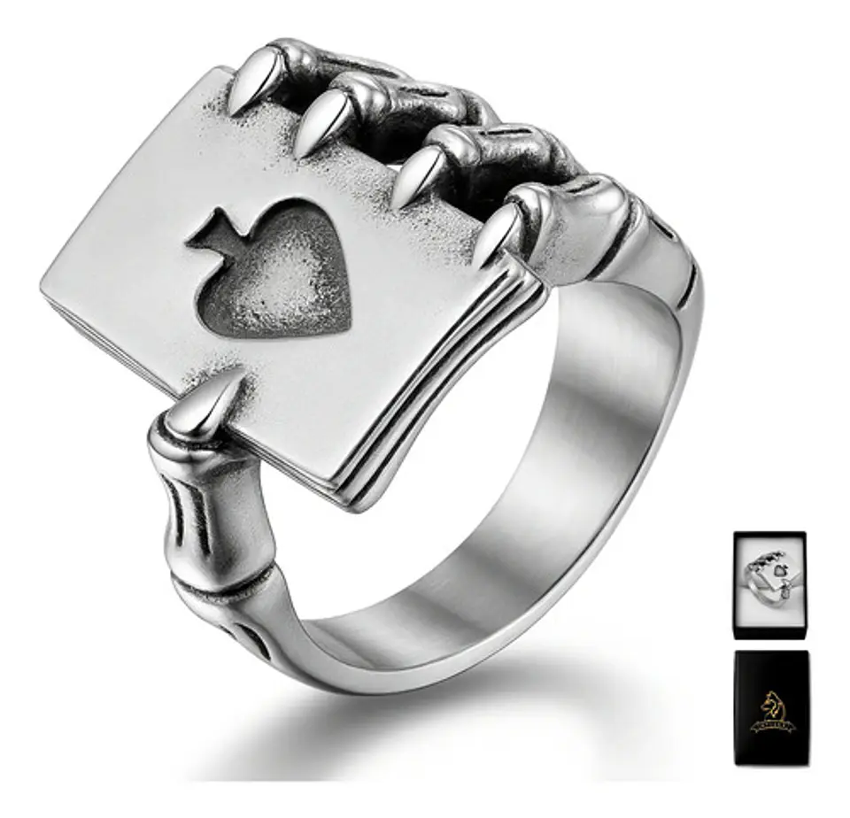 Anillo Acero Inoxidable Mano Craneo Biker As Corazón Hombre 1